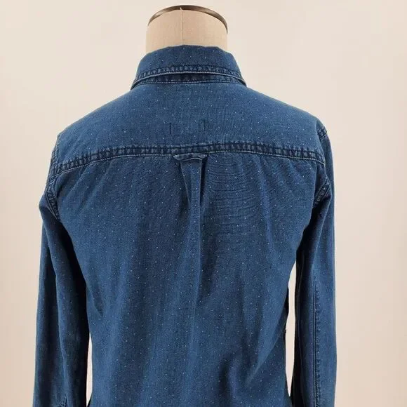 Madewell Shirt Womens Button Long Sleeve Popover Cotton Blue Polka Dot Size XS - Picture 6 of 10